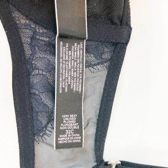 NWOT Victoria's Secret Bra 32C Very Sexy Unlined Plunge Black Blue Lace Shimmer - Picture 9 of 10